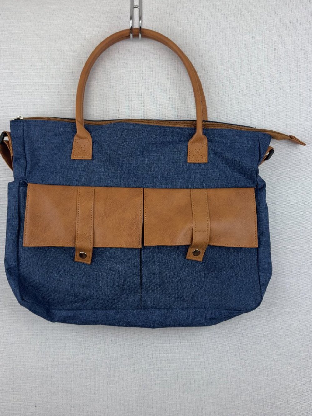 BLUE DENIM TOTE CLASSIC COURIER ORGANIZER LAPTOP BAG LEATHER ACCENTS & POCKETS